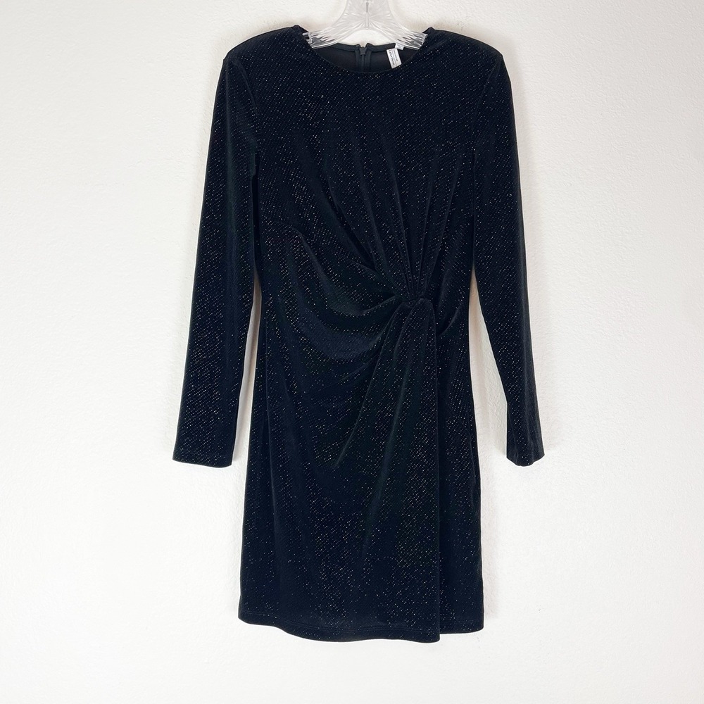 & Other Stories Glitter Velour Padded Shoulder Long Sleeve Dress Size Small